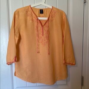 GAP Orange 3/4 Sleeve Tie Front Tunic